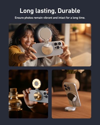 TELESIN C03 Magnetic Selfie Light, Phone Light Compatible with iPhone Magsafe, CRI97 360° LED Selfie Ring Fill Light with Mirror for Selfies/Photography/TikTok/Zoom Calls/Video Conference - color: Silver