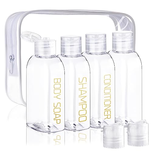 Cosywell Leakproof Squeeze Bottles Travel Kit - 4pc 3.4 oz TSA Approved for Shampoo, Conditioner and Toiletries - color: A-3.4oz-Clear-3label1blank