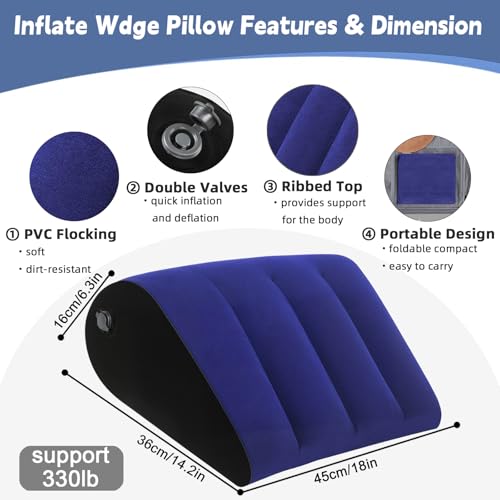 Inflatable Wedge Pillow for Traveling - Portable Bed Wedge Cushion for Feet Elevation,Back,Knee Support & Acid Reflux Relief,Wedge Pillows with Eye Mask for Sleeping,Seniors,Snoring on Chair,Sofa Use