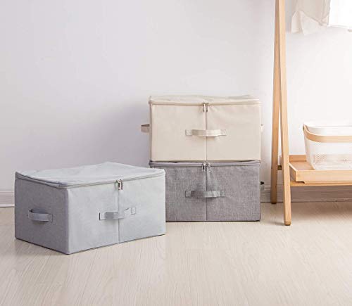 iwill CREATE PRO Folding Storage Box with Zip Lid and Handles, Rigid Storage Baskets With Linen Fabric& Plastic Board, Closet Shelf Drawers,Dark Gray, 2 pcs - color: Dark Gray