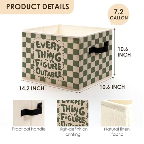 Green and White Checkered Inspirational Storage Bins Box with Handles, Everything Is Figureoutable Foldable Basket Toybox for Kids Room Nursery Playroom Bathroom Clothes Toys Books - color: color-02