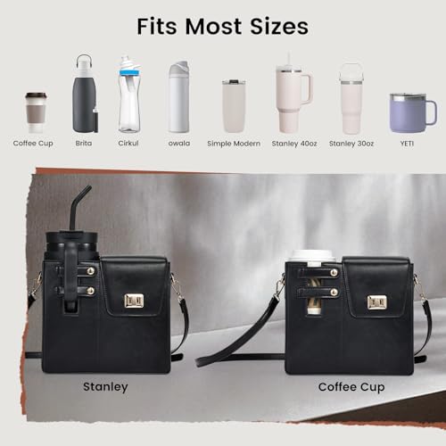 Outdoor Portable Crossbody Water Cup Purse Bag Water Bottle Carrier Bag with Phone Pocket Tumbler Carrier with Strap - color: Black