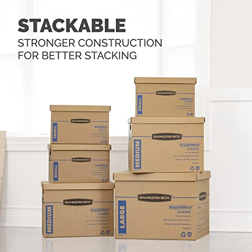 Bankers Box Small Classic Moving Box 15 Pack, Reinforced Handles, Tape-Free Assembly, Box with Lid, 15-in x 12-in x 10-in (7714209) - size: 15 Pack