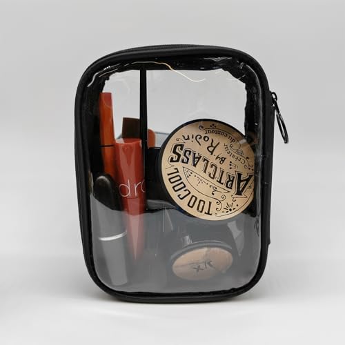 Clear Makeup Bag, TSA Approved Clear Toiletry Bag, Carry on Makeup Bag, Compact Cosmetic Bag with Zipper (Small) - color: Black TPU, size: Small