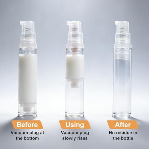 6pcs Airless Travel Pump Bottle, Empty Refillable Vacuum Pump Bottle, 5ml Plastic Press Lotion Travel Container for DIY Cosmetic Foundation Toiletries- Clear - color: Clear-6pcs-5ml