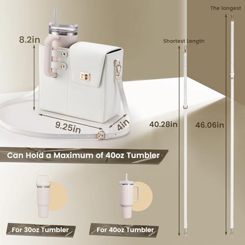 Outdoor Portable Crossbody Water Cup Purse Bag Water Bottle Carrier Bag with Phone Pocket Tumbler Carrier with Strap - color: White