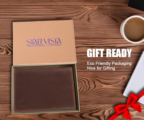 STAR VISTA Phoenix Leather Passport Holder, Full Grain Leather Travel Wallet- Slim, Bifold, RFID Blocking, ID Window, Coin Pocket, Card Slots, SIM Slots - color: Brown Cowhide