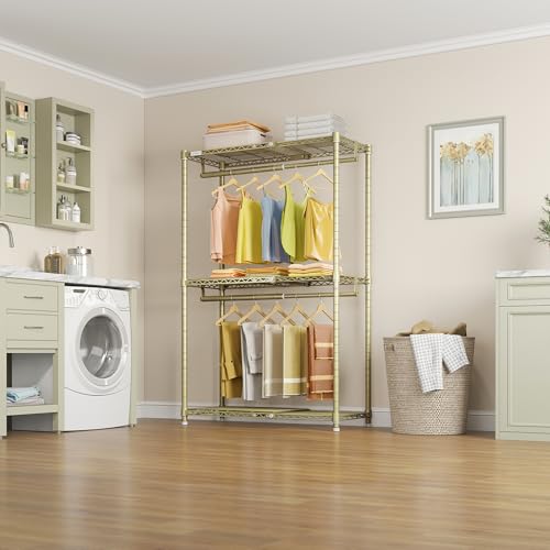 VIPEK X1 Expandable Clothes Rack Heavy Duty Adjustable from 2' to 3'5" with Adjustable Shelves and Hanger Rods, Reach-in & Walk-in Closets Metal Garment Racks Portable Closet, Gold - color: Gold, size: X1