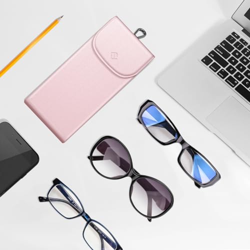 FINTIE Double Glasses Case with Carabiner Hook, Portable Vegan Leather Eyeglass Case Anti-scratch Sunglasses Pouch - color: Rose Gold