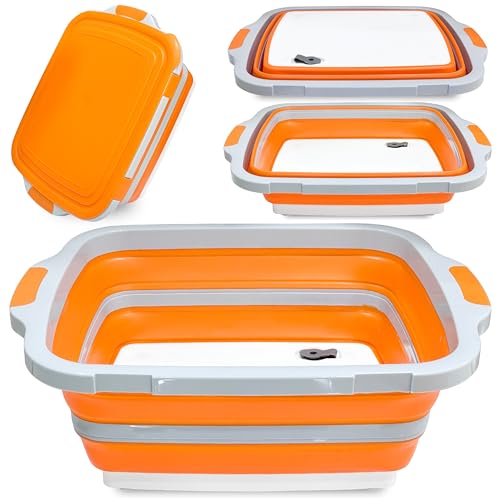 XL BBQ Prep Tub with Lid, 16L Collapsible Marinating Container & Cutting Board - Foldable Food Basin for Meat Prep Tub - Grill Station for Outdoor Cooking, Camping - BBQ Food Storage Tray