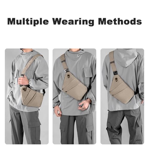 Anti Theft Travel Bag, One Shoulder Large Capacity Cross-body Bag Chest Fashion Lightweight Sling Bags for Travel Sports - color: Khaki, style: Right Shoulder