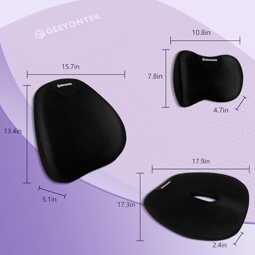 Car Seat Cushion and Lumbar Support Headrest Pillow Mesh Cover Memory Foam Ergonomic Car Cushion Back Neck Support Pillow Sciatica & Back & Tailbone Pain Relief Pillow Black - color: Mesh Cover Seat Cushion & Lumbar Pillow &neck Pillow-black