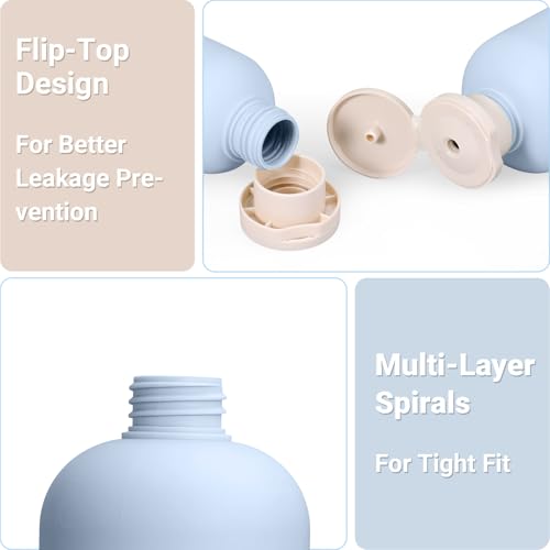 ASEVAT 6.7oz 4pack Refillable Travel Shampoo and Conditioner Bottles, Travel Size containers, Travel Bottle for toiletries, Squeeze Bottles with Flip Cap, Empty Plastic Leak Proof Travel Bottles - color: Blue, size: 6.7oz