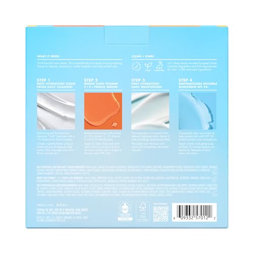 e.l.f. SKIN Wake the e.l.f. Up Skincare Kit, Travel-Size Hydrating Face Cleanser, Sunscreen, Moisturizer & Brightening Serum, Vegan & Cruelty-Free - style: Wake the e.l.f. Up Skincare Kit