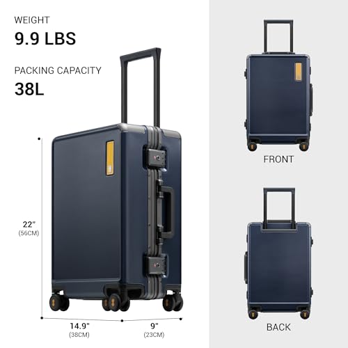 LEVEL8 Carry On Luggage Airline Approved Zipperless with Aluminum Frame, Hard Case Luggage with Spinner Wheels, Metal Travel Suitcase, 20 Inch, Blue - color: Blue, size: Carry-On 20 Inch (With 6PC Organizers)