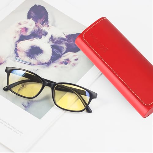 RayLove Hard Shell Glasses Case, Lightweight Leather Eyeglass Case, Travel-Friendly Sunglasses Protector for Men & Women - color: Red