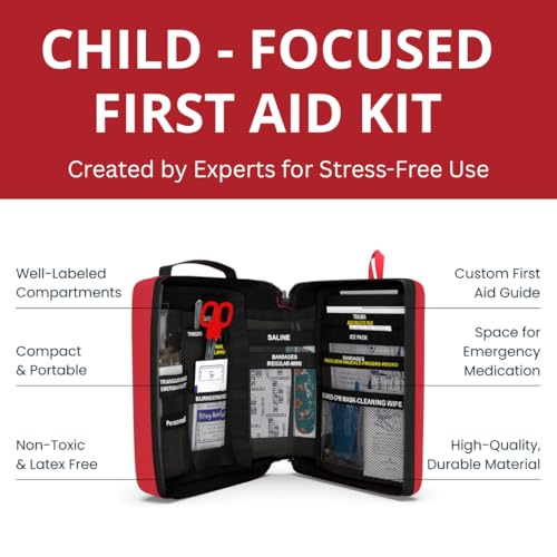 Portable First Aid Kit for Kids with CPR Shield - Ideal for Home, Car, School, Camping, and as a Travel First aid kit. Latex-Free Bandages – Children First Aid Guide by The Life Safety Pro - size: Medium