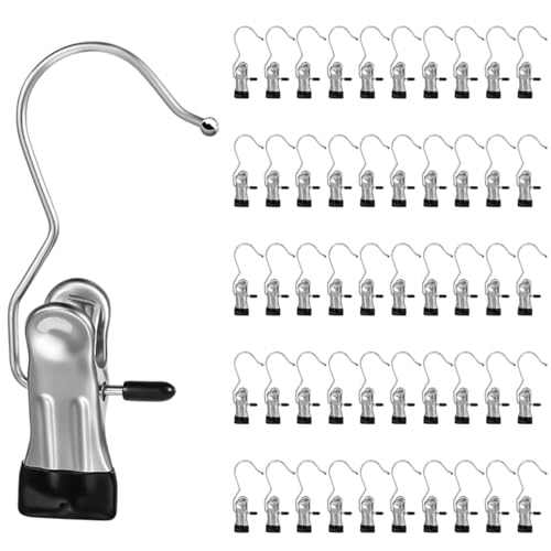 100 Pack Heavy Duty Boot Hanger Clips, Stainless Steel Laundry Hooks with Silicone Clip for Hanging Boots, Pants, Socks, Towels - Space Saving Closet Organizer for Travel & Home