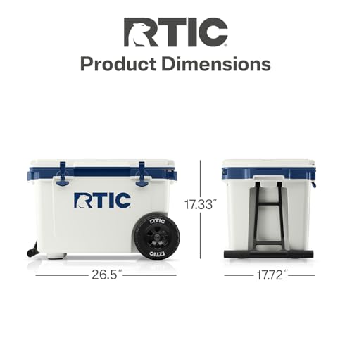 RTIC 52 Quart Ultra-Light Wheeled Hard Cooler Insulated Portable Ice Chest Box for Beach, Drink, Beverage, Camping, Picnic, Fishing, Boat, Barbecue, 30% Lighter Than Rotomolded Coolers - color: Cool Grey & Navy