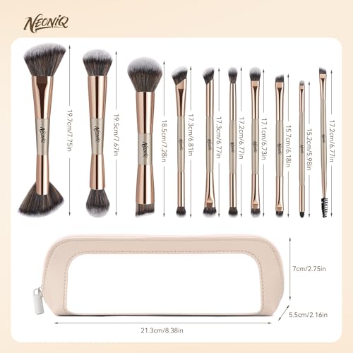 10 PCS Travel Makeup Brush Set With Bag, Makeup Brushes, Double-End Multi-functional Brushes for Foundation Powder Blush Eyeliner Eyeshadows, Professional Face Brush Set(Champagne Gold) - color: 10Pcs-Champagne Gold
