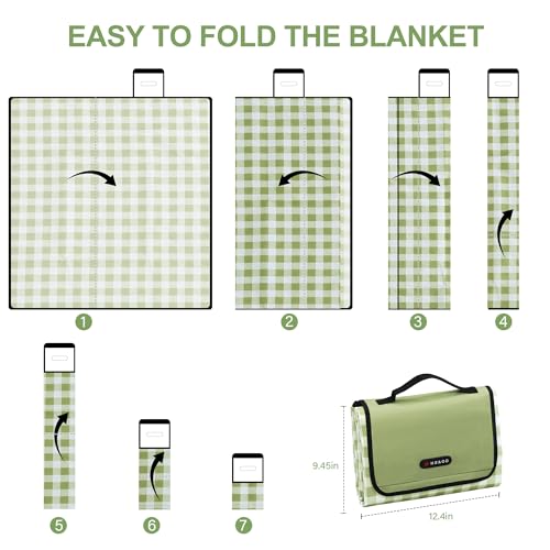 HX&OD Outdoor Picnic Blanket 80"X80" Picnic Mat Extra Large Camping Blanket Beach Blanket Foldable Waterproof Sand Mat Hiking Travel Family Concerts(Green) - color: Green, size: 80”x 80”