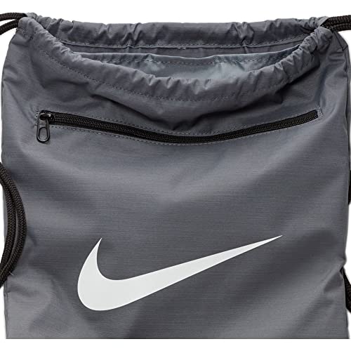 Nike Brasilia Training Gymsack, Drawstring Backpack with Zipper Pocket and Reinforced Bottom, Flint Grey/Flint Grey/White - color: Flint Grey/Flint Grey/White