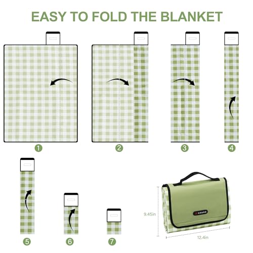 HX&OD Picnic Blanket Outdoor Extra Large Picnic Mat 80"X60" Camping Blanket Beach Blanket Foldable Waterproof Sand Mat Hiking Travel Family Concerts(Green) - color: Green, size: 80”x 60”