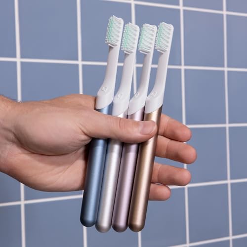 Quip Metal Sonic Electric Toothbrush for Adults - Time Travel & Soft Bristles with Travel Case & Replacement Brush Head - 3 Month Battery Life, Moonlight Champagne - color: Moonlight Champagne