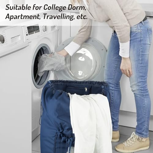 Seiritex Laundry Bag Backpack with Detergent Holder and Adjustable Shoulder Straps, Clothes Laundry Backpack for College, Travel, Apartment, Laundromat, Dorm Room (Blue) - color: Blue