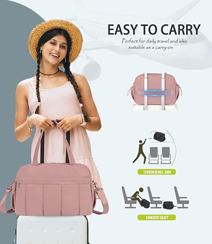 Lightweight Travel Duffle Bag for Women, Quilted Puffy Weekender with Wet Pocket for Gym, Overnight, Personal Item Carry On, Dark Pink - color: Dark Pink