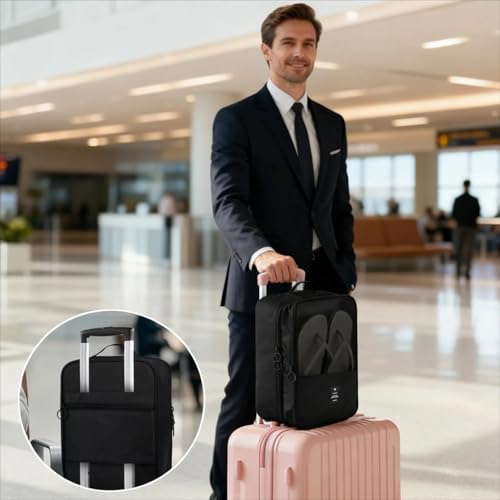 2 Pcs Shoe Bags for Travel - Holds 3 Pair of Shoes,Black Portable Shoes Storage Bag Organizer, Travel Luggage Shoe Organizer for Women and Teenager