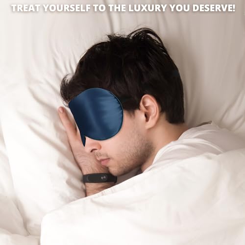 Silk Sleep Mask 100% 22 Momme Mulberry, Sleep Eye Mask for Women Men, Blackout Blindfold with Adjustable Strap, Side Sleeper Eye Cover, Soft Eyeshade Filled with Premium Mulberry Silk (Blue) - color: 22 Momme-blue
