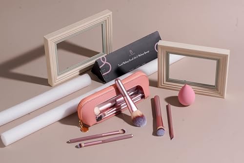 BS-MALL 14 Pcs Makeup Brushes Set with 1 Pcs Makeup Sponge – Essential Foundation Powder Concealers, Eye Shadows, Blush Makeup Brushes with Travel Makeup Case (Matte Gold Pink) - color: Matte Gold Pink