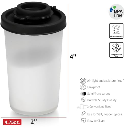 SIGNORAWARE Salt and Pepper Shakers Moisture Proof Set of 2 Large Salt Shaker to go Camping Picnic Outdoors Kitchen Lunch Boxes Travel Spice Set Clear with Red Covers Lids Plastic Airtight Dispenser - color: Black/White