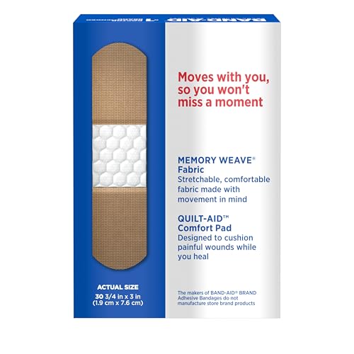Band-Aid Brand Flexible Fabric Adhesive Bandages, Comfortable Flexible Protection & Wound Care of Minor Cuts & Scrapes, Quilt-Aid Technology to Cushion Painful Wounds, All One Size, 30 ct - size: 30 Count, style: All One Size