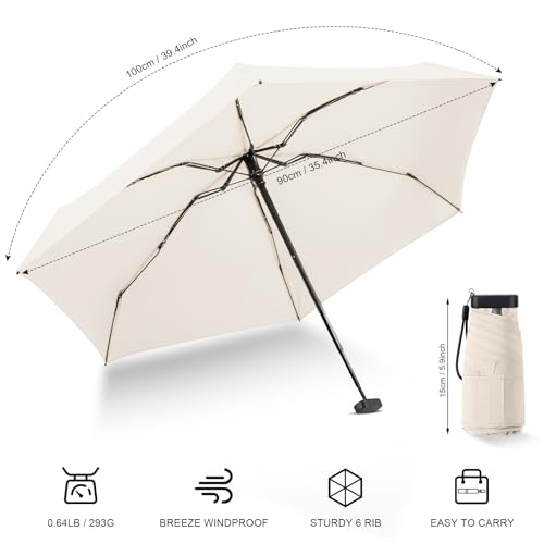 Mini Umbrella - Compact, Waterproof Travel Umbrella for Light Rain, Suitable for Women's Purse and Pocket - color: 0801.Beige