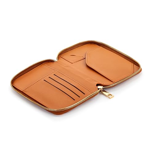 DEMDACO Passport Wallet With RFID Protection and Built In Tracker Holder 4 x 6 Inch Vegan Leather Saddle Brown - color: Saddle Brown