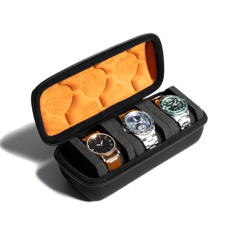 3 slots watch case for travel and storage, hard Watch Roll Organizer holder for Men and Women with microfiber lining - size: 3 slots