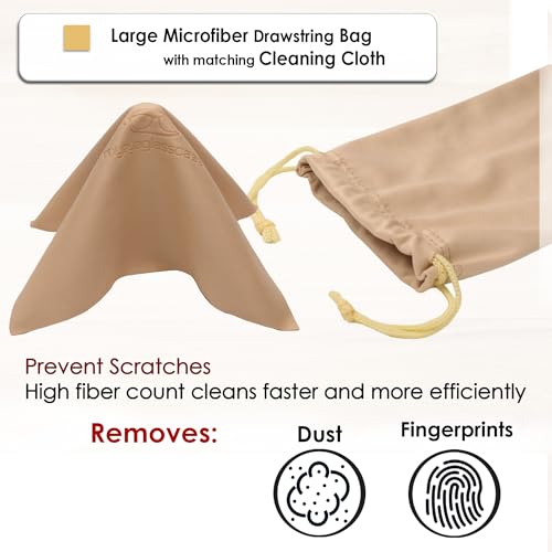 MyEyeglassCase® Large Hard Sunglasses Case | fits Large curved Sunglasses, with microfiber bag and cleaning cloth - color: Pearl /Cream