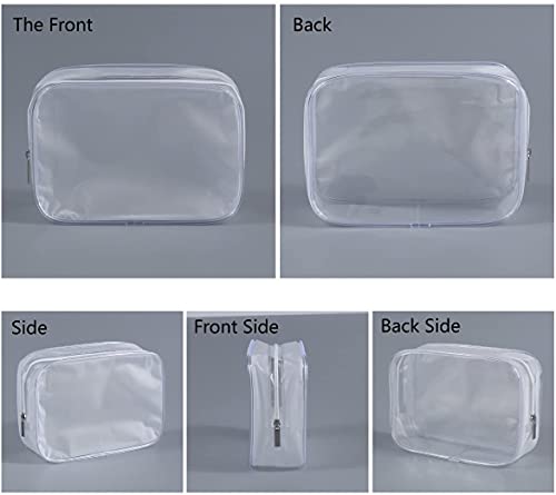 3 Pack Clear Plastic Zippered Toiletry Carry Pouch TSA Approved Toiletry Bag Portable Cosmetic Makeup Bag for Vacation, Bathroom and Organizing (White 3Pcs, Small/Large) | TSA Approved, Portable Cosmetic Makeup Bag, For Vacation, Bathroom and Organizing -