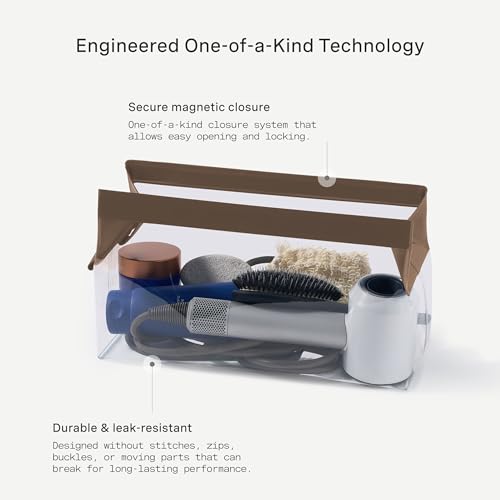 Cadence Parcel - Clear Kit with Magnetic Closure - Durable and Leak-Resistant Travel Toiletry Kit - Extra Large Chestnut Parcel - color: Chestnut, size: Extra Large