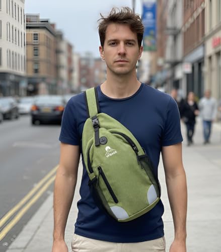 Sling Backpack for Women & Men, Crossbody Travel Bag with Water Bottle Holders, 17 Pockets, Quick-Access Phone Pocket, Hidden Security Pocket, Fits 11" Tablet, for Daily Carry, Travel, Theme Parks - color: C-olive