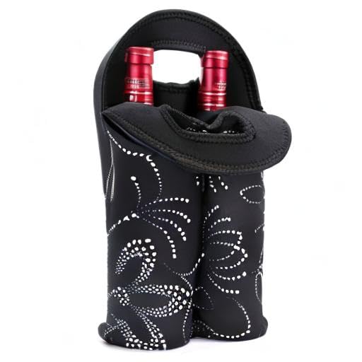 Hipiwe Wine Carrier Tote Bag Two Bottle Insulated Neoprene Wine/Water Bottle Holder for Travel with Secure Carry Handle (Black) - style: Black