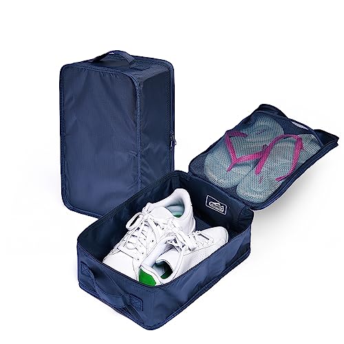 Travel Shoe Bags, Foldable Waterproof Shoe Pouches Organizer-Double Layer (2+2 Navy Shoebags) - color: Navy, size: 2+2 Packs