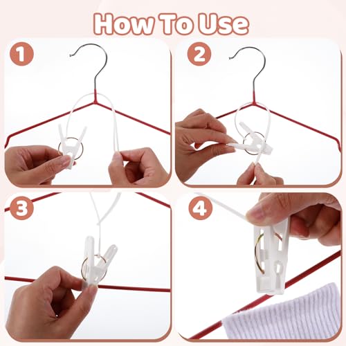 90 Pack Multi-Purpose Laundry Hooks Hanging Clips, Clothes Pins with Plastic Rope Hangers with Clips for Baby Clothes Pants Socks Towels Wardrobe & Kitchen Organization