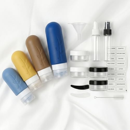 DEPOZA Travel Bottles Kit (16 Pack) - TSA Approved, Leak Proof Silicone Squeezable Containers for Toiletries. Complete Set with Jars, Sprayers & Bag (Dark blue) - color: Dark blue