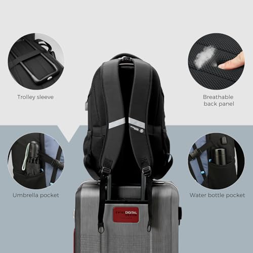 Swissdigital Design Laptop Backpack with USB Charging Port, Travel Backpack Fits 15.6 inches Computer, 31L College School Backpack for Men, Haze Blue/Black | SD803-16 - color: Haze Blue/Black
