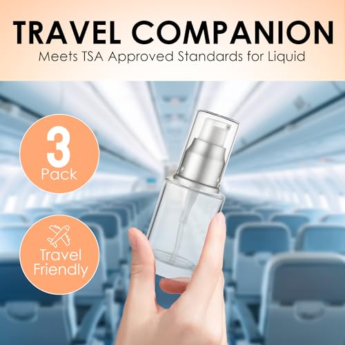 VitalUp 1 Oz 30ml Refillable Luxury Clear Glass Lotion Travel Pump Bottle with Silver Cap for Cosmetics, Lotion, Body Cream, Sanitizers, Cream, Foundation (Pack of 3) - size: 30 ml (3 Pack)