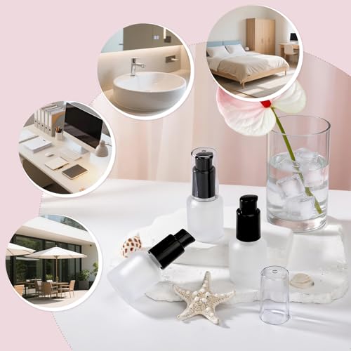 Segbeauty 0.5oz Empty Frosted Glass Travel Size Pump Bottle, 3pcs Matte Translucent Lotion Bottle Refillable, 15ml Travel Toiletry Bottles for Creams Liquids, Empty Cosmetic Skincare Container - color: Frosted Translucent, style: 3pcs 0.5oz