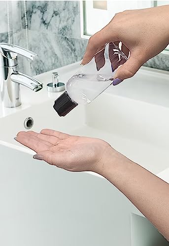 ljdeals 4 oz Clear Plastic Empty Bottles with Black Disc Top Caps, Refillable Cosmetic Containers for Shampoo, Lotions, Cream and more Pack of 6, BPA Free, Made in USA